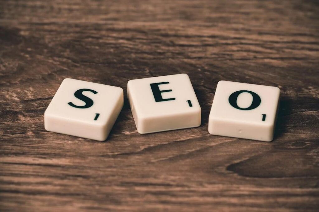 SEO spelled out with Scrabble tiles