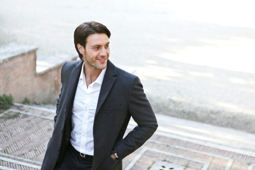 Businessman in a suit outside